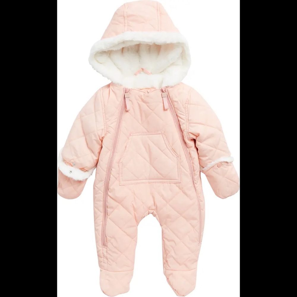 Quilted and faux fur lined hooded onesie for babies